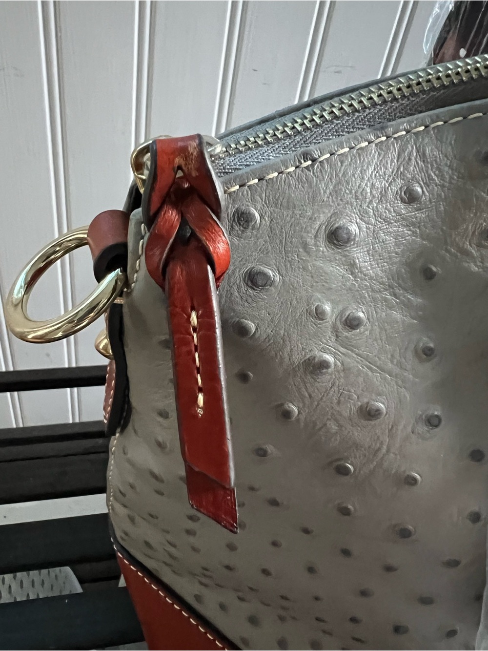 Dooney & Bourke Ostrich Domed Zip Zip Satchel in Grey NWT - Picture 6 of 9